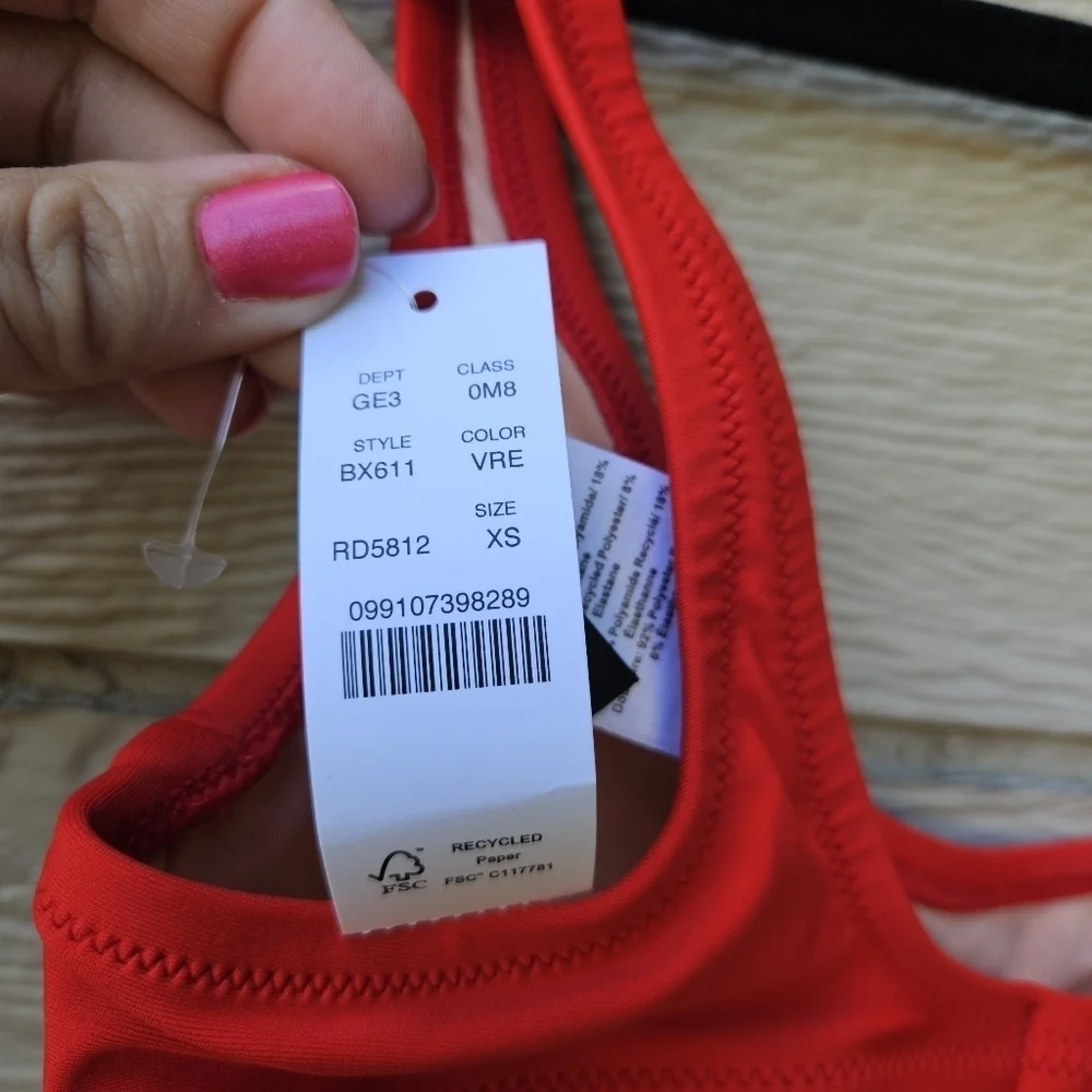 NWT J. Crew heritage scoopneck bikini top size XS red